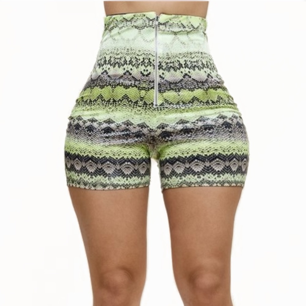 Neon High Waisted Snake Skin Print Shorts